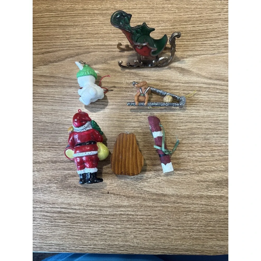 Lot Of 6 Christmas Ornaments Santa, Sled‎ Bear, Mouse,chipmunk